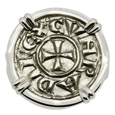 1139-1252 Crusader Cross coin in white gold ladies ring