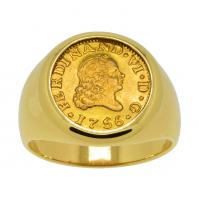 Spanish 1/2 escudo dated 1756 in 14k gold men's ring.