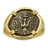 Holy Land 103-76 BC, Biblical Widow’s mite in 14k gold ladies ring.