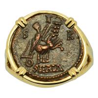Roman Alexandria AD 337-340, Constantine the Great follis in 14k gold ladies ring.