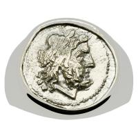 Roman Republic 211-195 BC, Jupiter and Victory Victoriatus in 14k white gold men's ring.