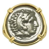 Greek 325-323 BC, Lifetime Issue Alexander the Great drachm in 14k gold ladies ring.