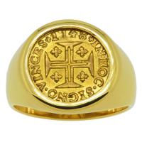 Portuguese 400 Reis dated 1748 in 14k gold men's ring.