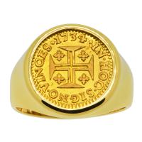 Portuguese 400 Reis dated 1734 in 14k gold men's ring.