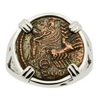 Roman Antioch AD 337-340, Constantine the Great follis in 14k white gold ladies ring.