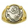 386-338 BC Lion coin in gold ladies ring