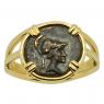 Athena bronze coin in gold ladies ring