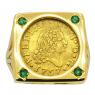 1757 half escudo in gold ladies ring with emeralds