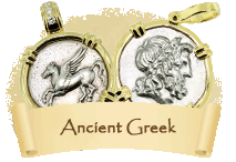 Ancient Greek Coins in Gold Pendants