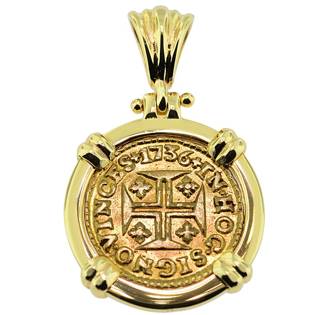 1736 Portuguese Gold Cross Coin Pendant